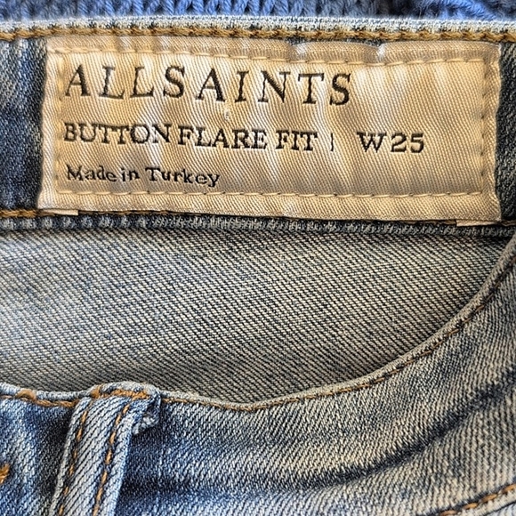 AllSaints Womens 25 Button Flare Fit Jeans Denim Boho Western Casual Classic - Picture 7 of 8